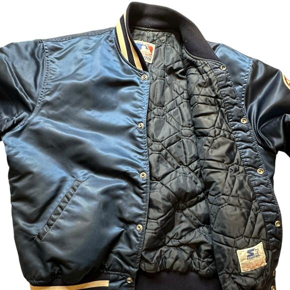 VINTAGE 80s New York Yankees STARTER Satin Jacket XL Button Bomber USA Made - Picture 11 of 16